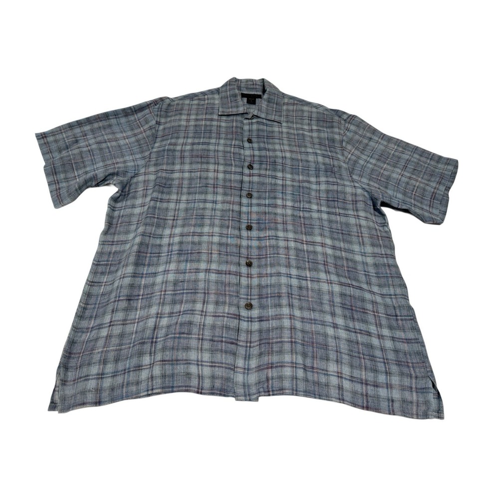 Scott Barber 100%Linen Shirt Men's L Multicolor Plaid‎ Button Down Casual Office